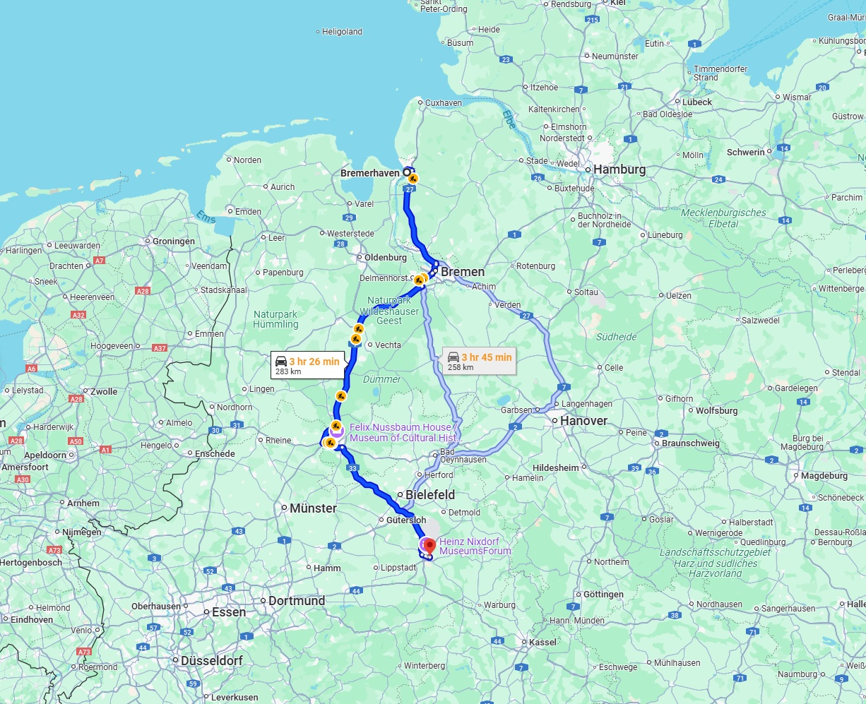 Anreise von Bremerhaven Zu Paderborn Über via A1 and A33