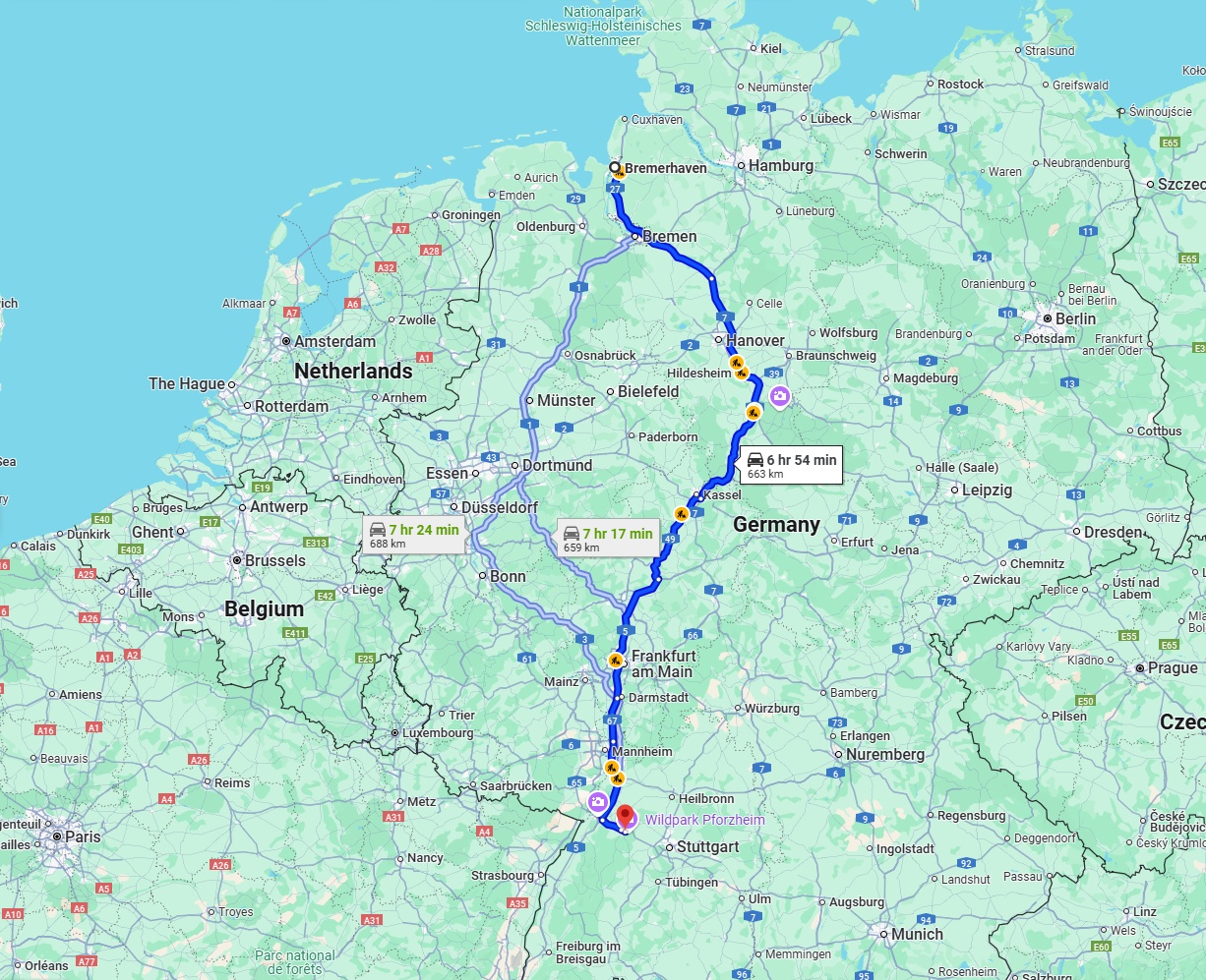 Anreise von Bremerhaven Zu Pforzheim Über via A7
