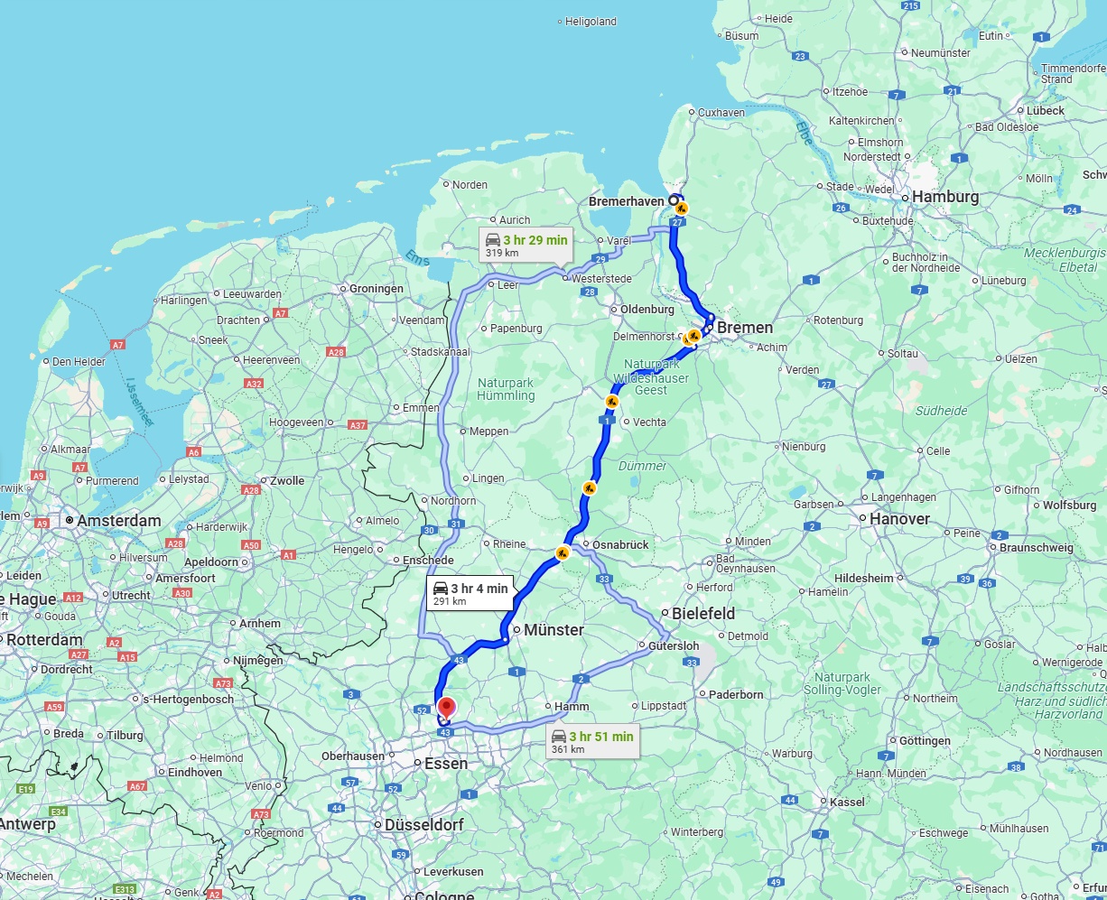 Anreise von Bremerhaven Zu Recklinghausen Über via A1