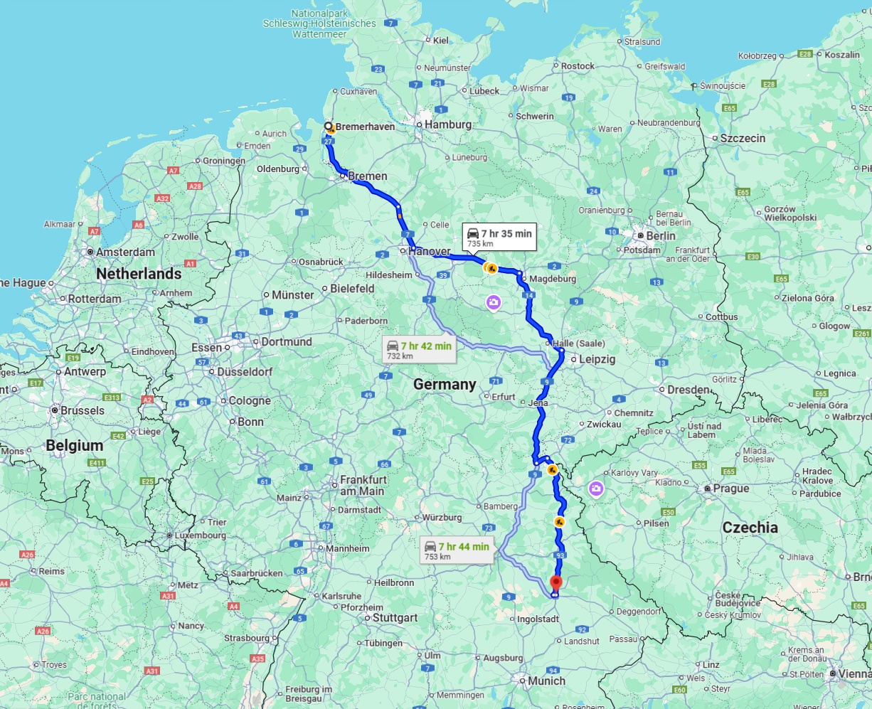 Anreise von Bremerhaven Zu Regensburg Über via A93