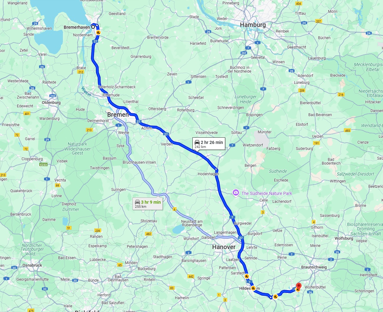 Anreise von Bremerhaven Zu Salzgitter Über via A27 and A7