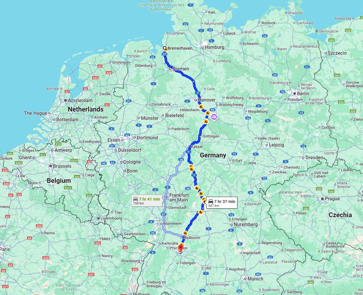 Anreise von Bremerhaven Zu Stuttgart Über via A7