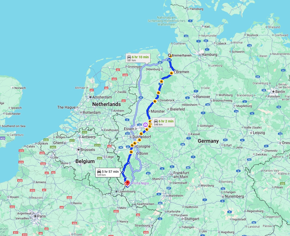 Anreise von Bremerhaven Zu Trier Über via A1