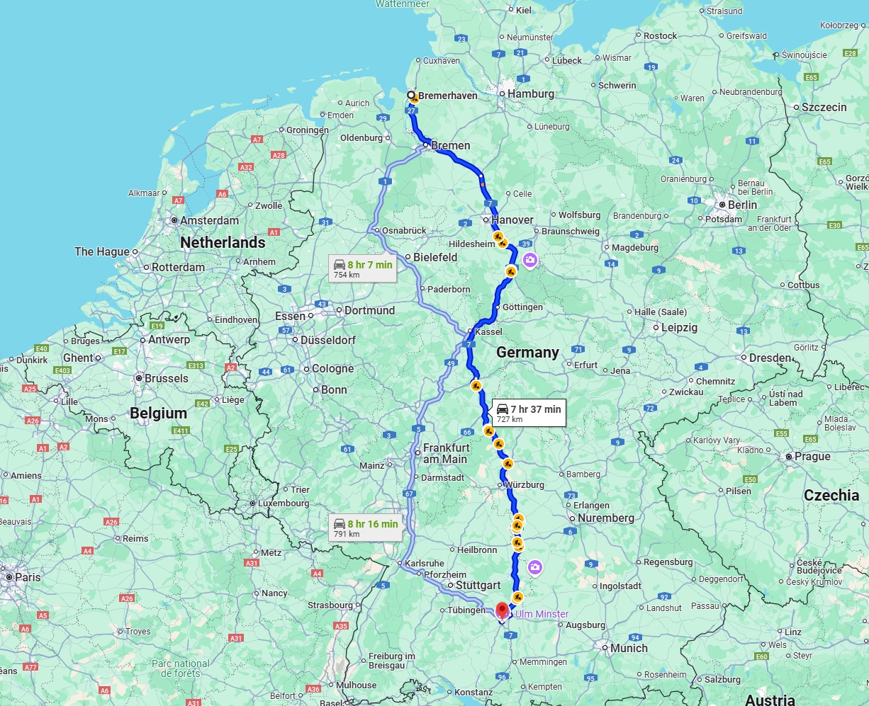 Anreise von Bremerhaven Zu Ulm Über via A7