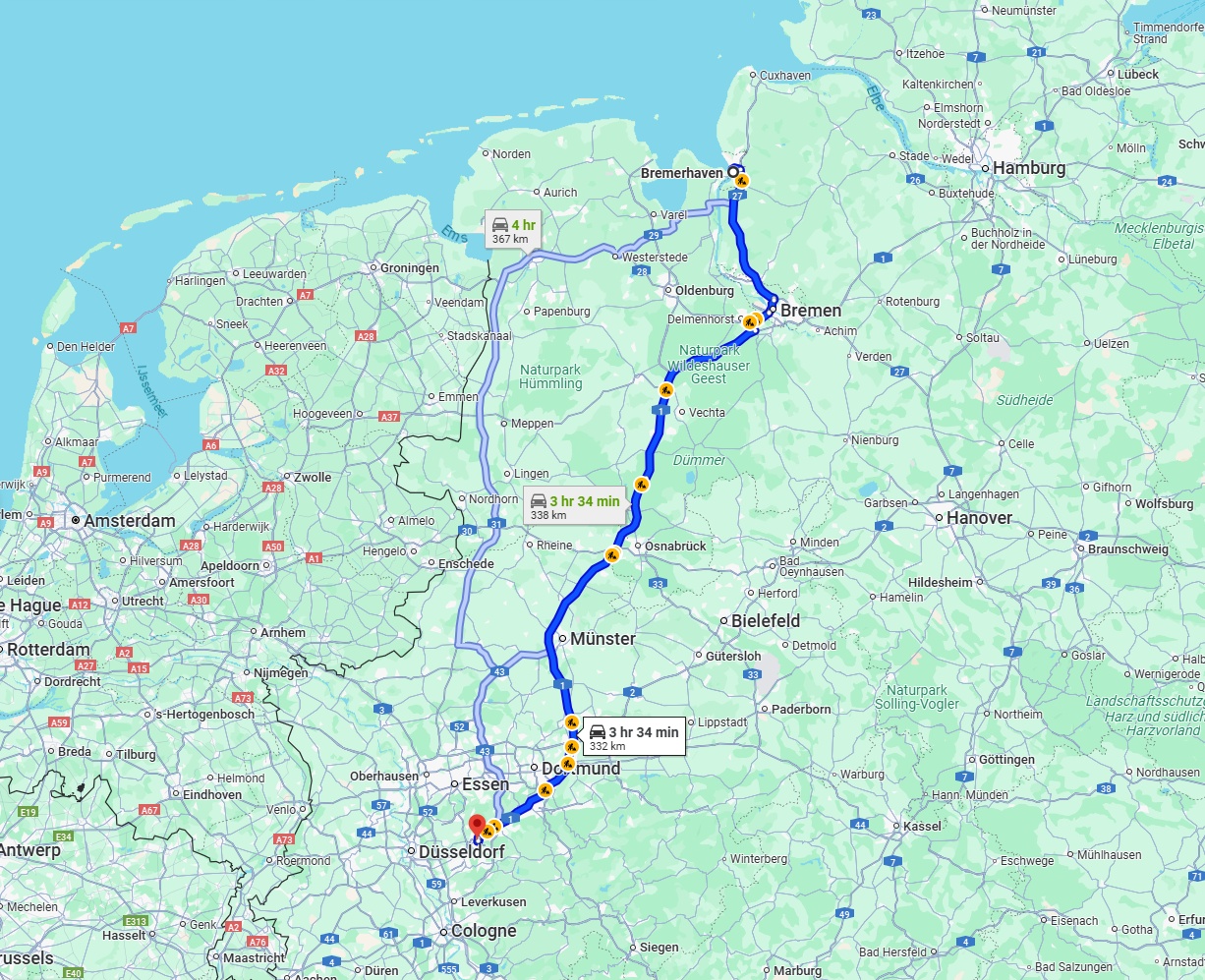 Anreise von Bremerhaven Zu Wuppertal Über via A1