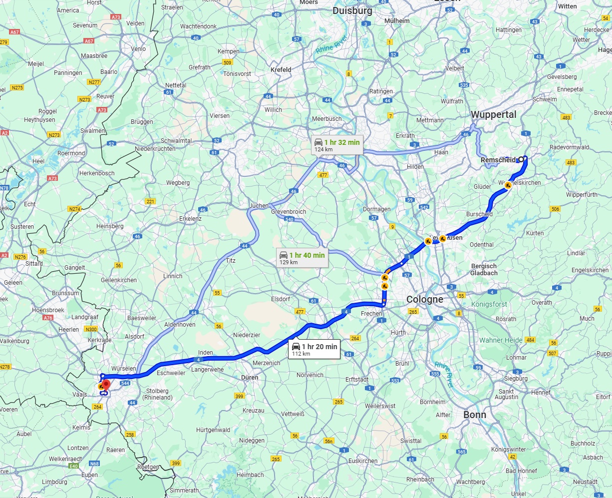 Anreise von Remscheid Zu Aachen Über via A1 and A4