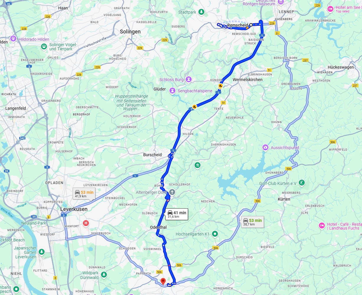 Anreise von Remscheid Zu Bergisch Gladbach Über via A1