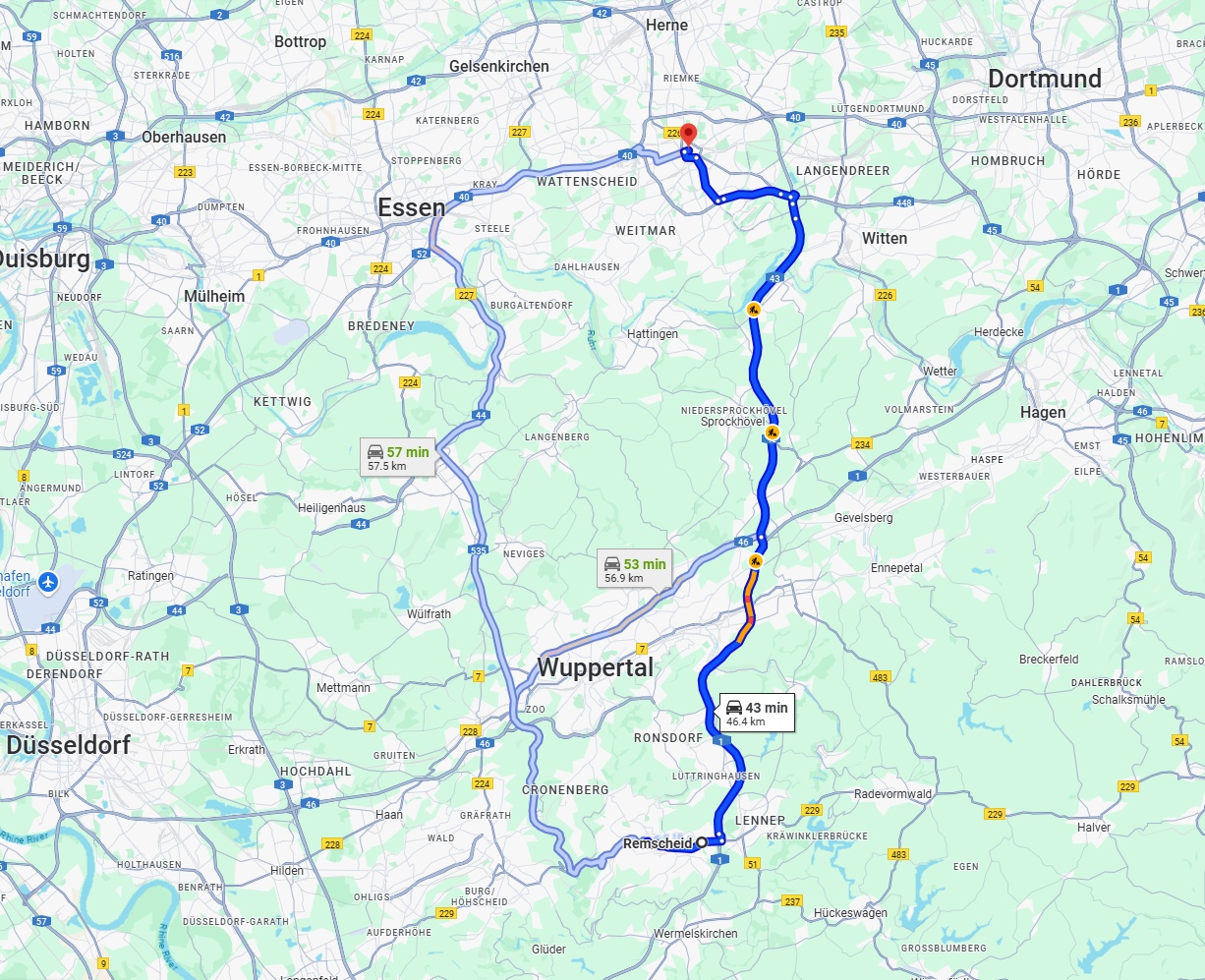 Anreise von Remscheid Zu Bochum Über via A1 and A43
