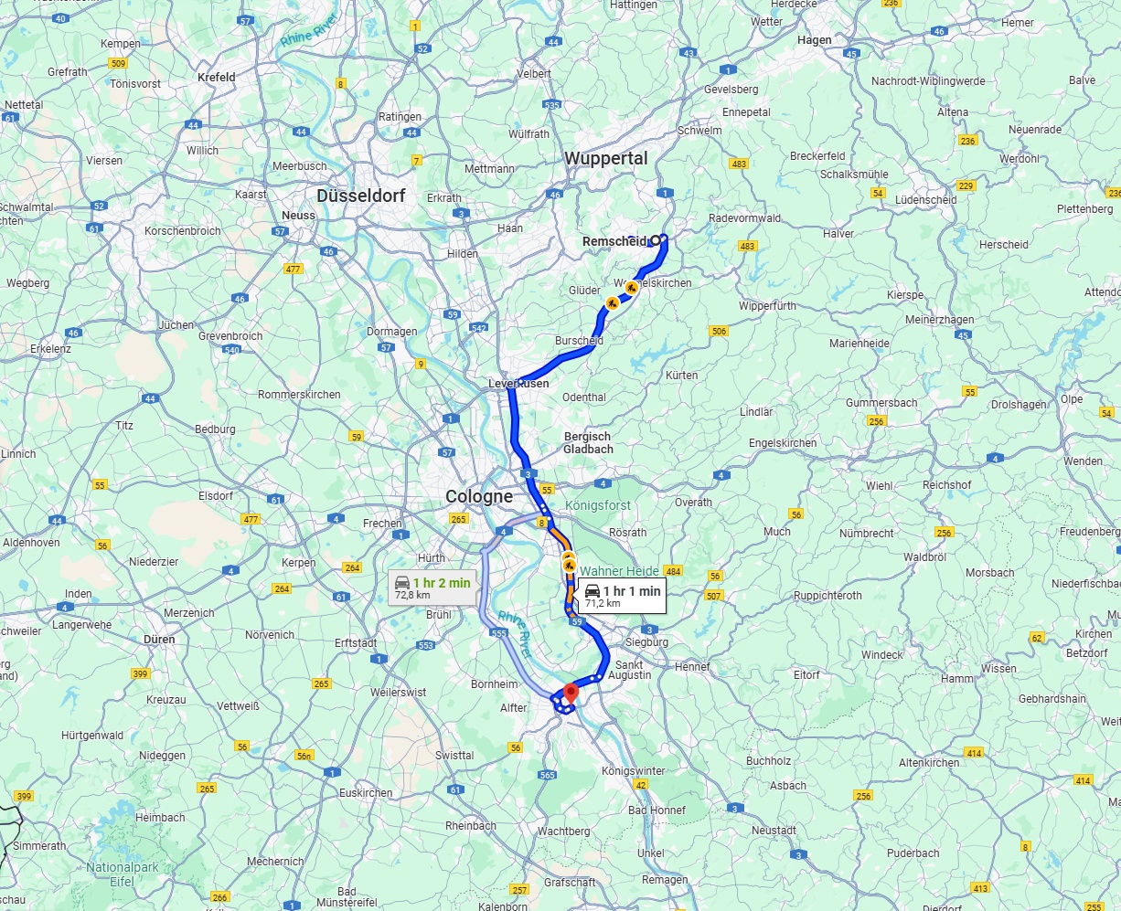 Anreise von Remscheid Zu Bonn Über via A1 and A59
