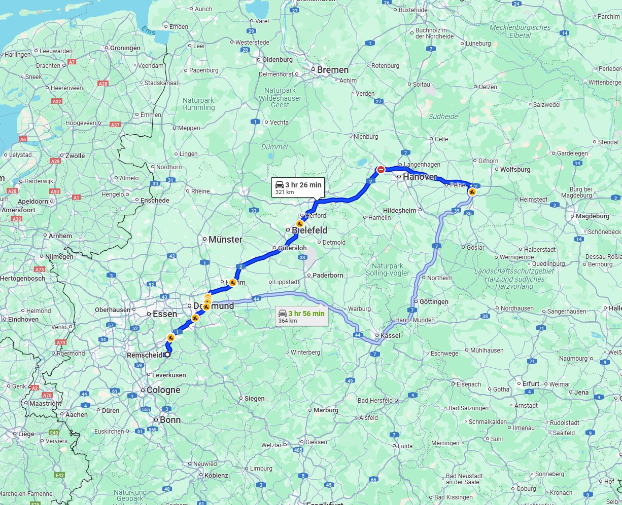 Anreise von Remscheid Zu Braunschweig Über via A2