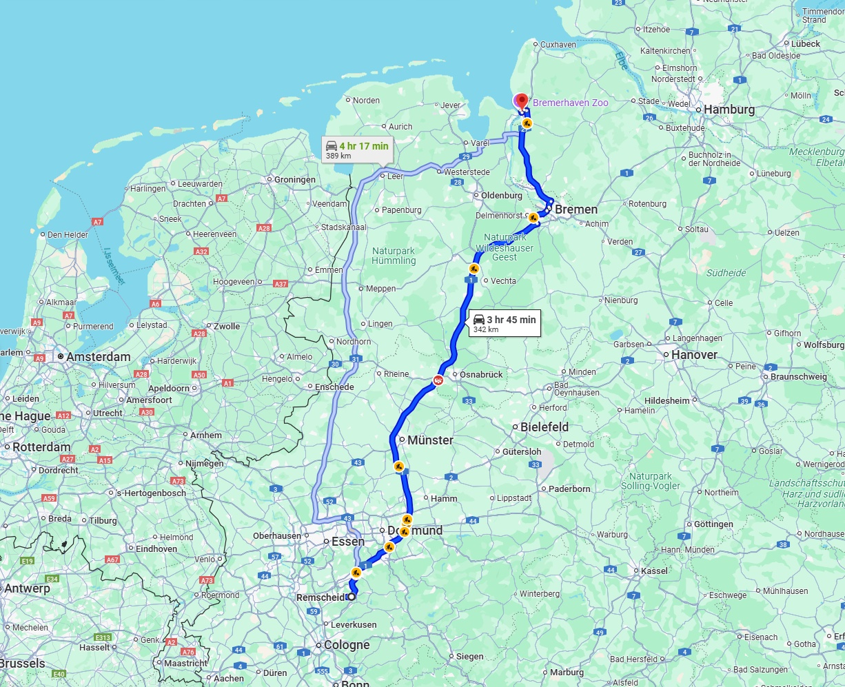 Anreise von Remscheid Zu Bremerhaven Über via A1