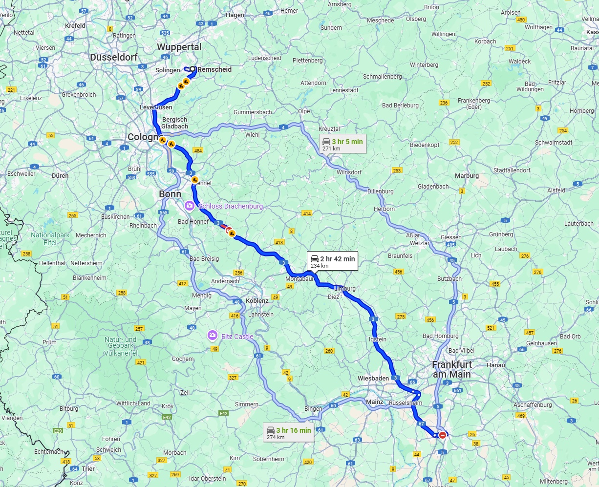 Anreise von Remscheid Zu Darmstadt Über via A3