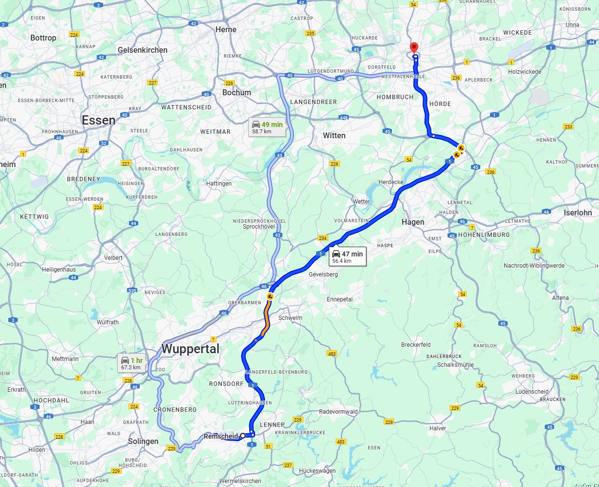 Anreise von Remscheid Zu Dortmund Über via A1