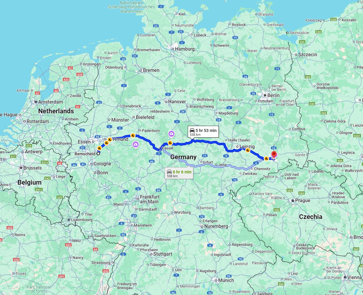 Anreise von Remscheid Zu Dresden Über via A44 and A38