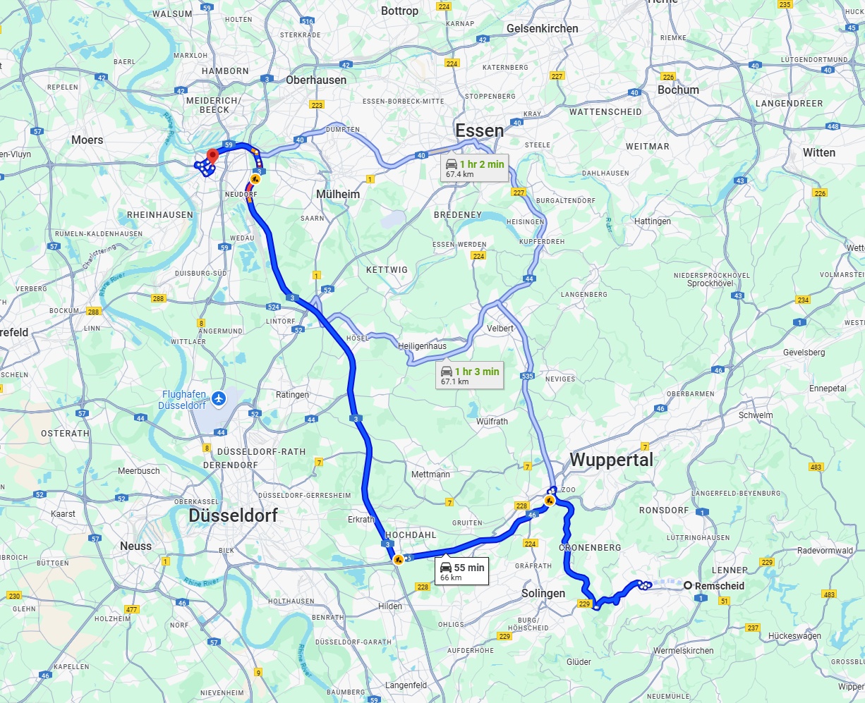 Anreise von Remscheid Zu Duisburg Über via A3