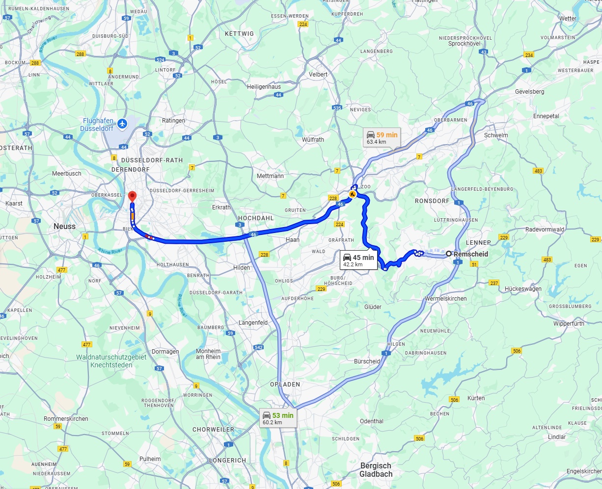 Anreise von Remscheid Zu Düsseldorf Über via A46