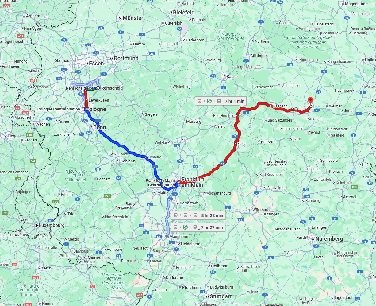 Anreise von Remscheid Zu Erfurt Über 
