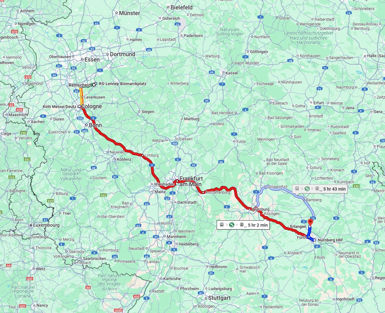Anreise von Remscheid Zu Erlangen Über 