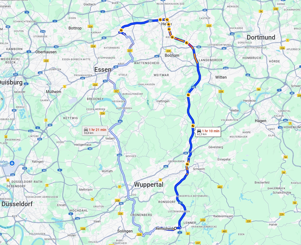 Anreise von Remscheid Zu Gelsenkirchen Über via A43