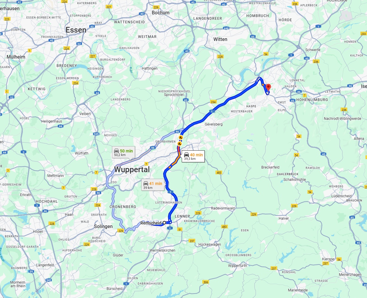 Anreise von Remscheid Zu Hagen Über via A1