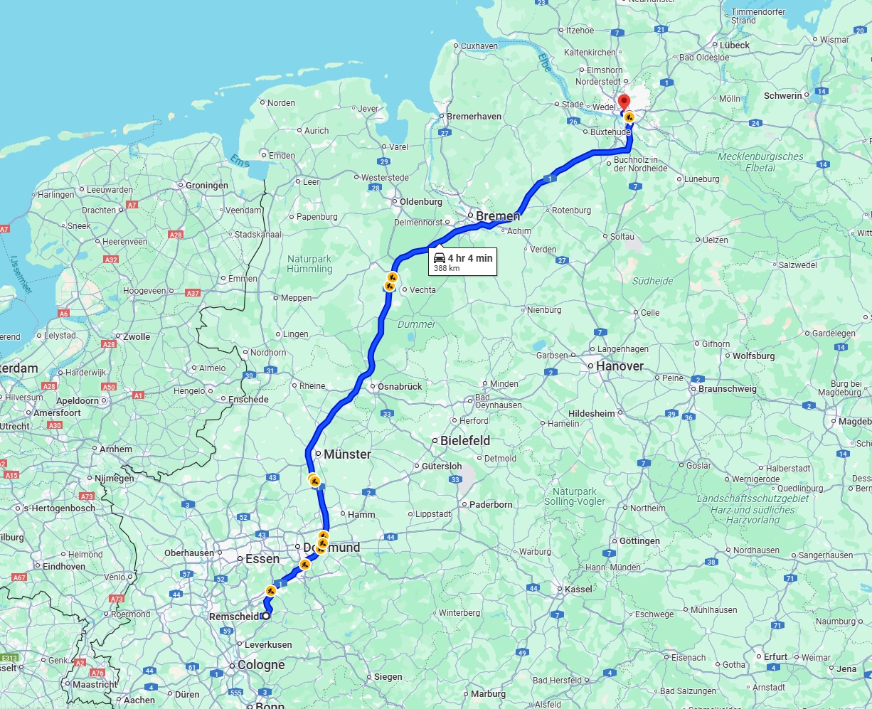 Anreise von Remscheid Zu Hamburg Über via A1