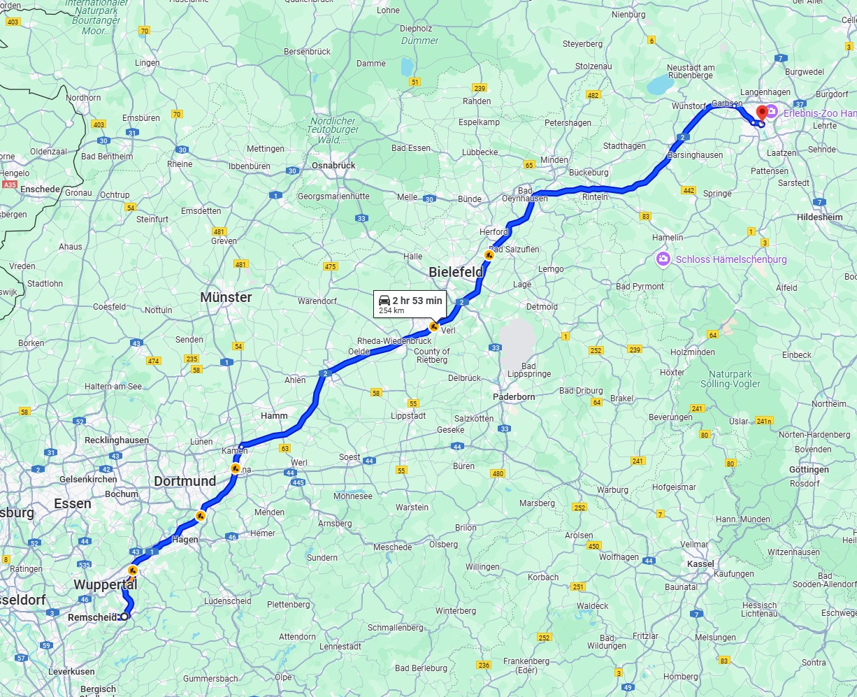Anreise von Remscheid Zu Hannover Über via A2