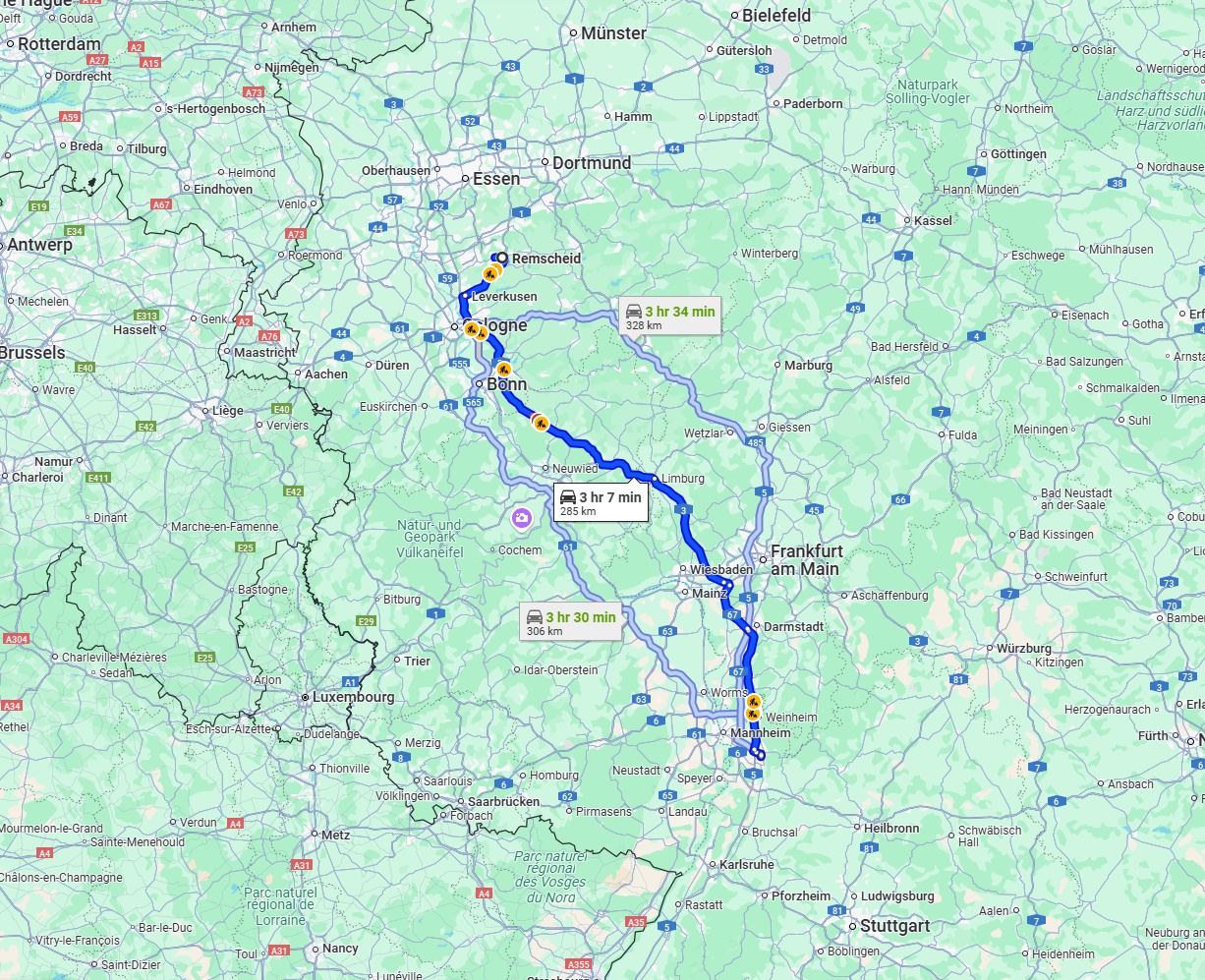 Anreise von Remscheid Zu Heidelberg Über via A3