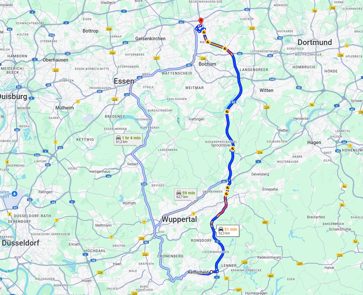 Anreise von Remscheid Zu Herne Über via A1 and A43