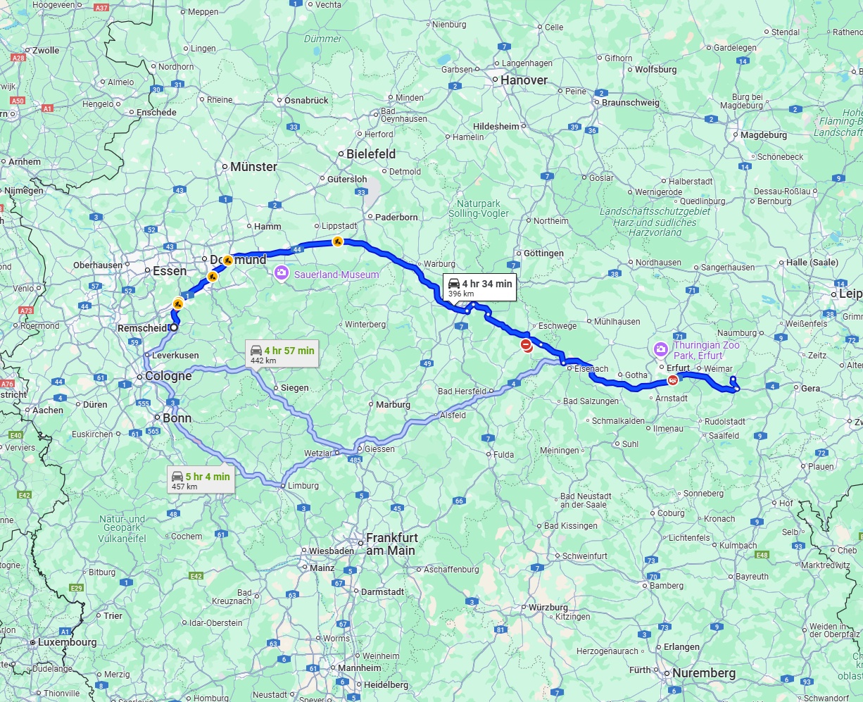 Anreise von Remscheid Zu Jena Über via A44 and A4