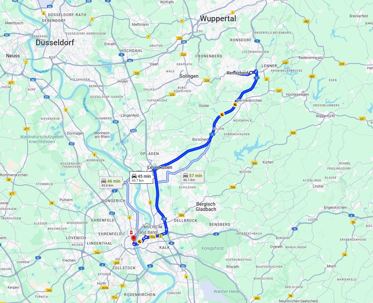 Anreise von Remscheid Zu Köln Über via A1