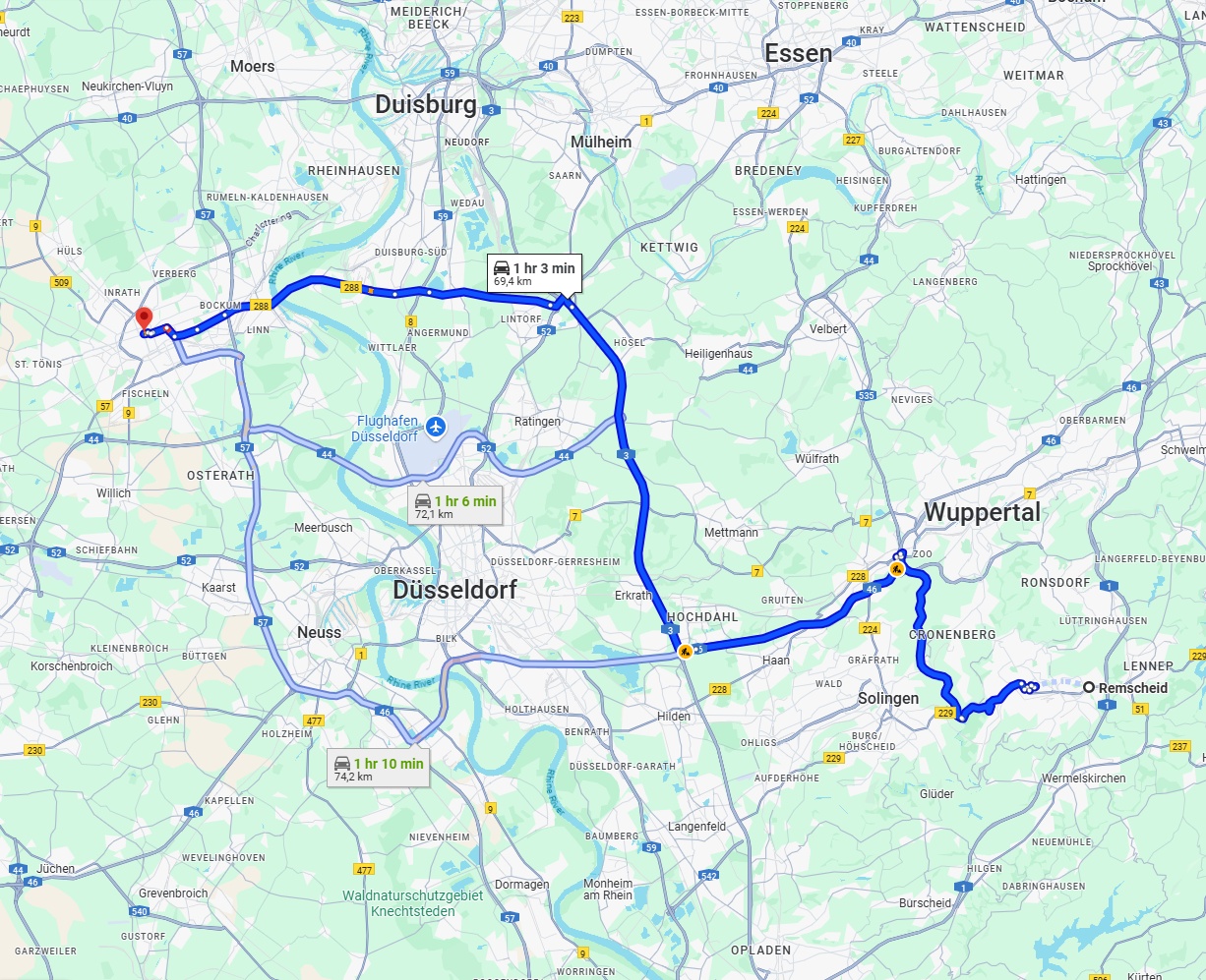 Anreise von Remscheid Zu Krefeld Über via A3