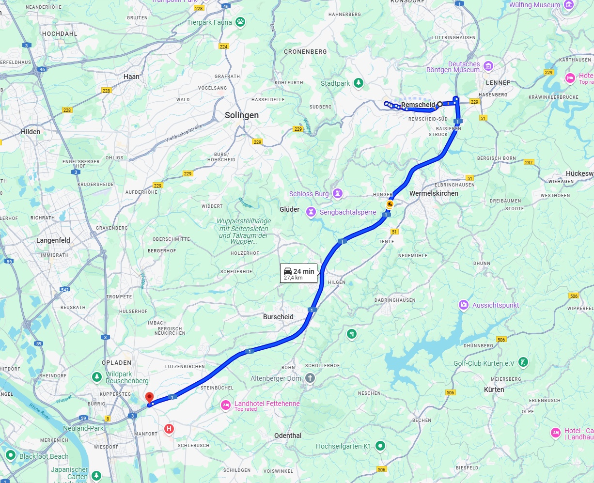 Anreise von Remscheid Zu Leverkusen Über via A1