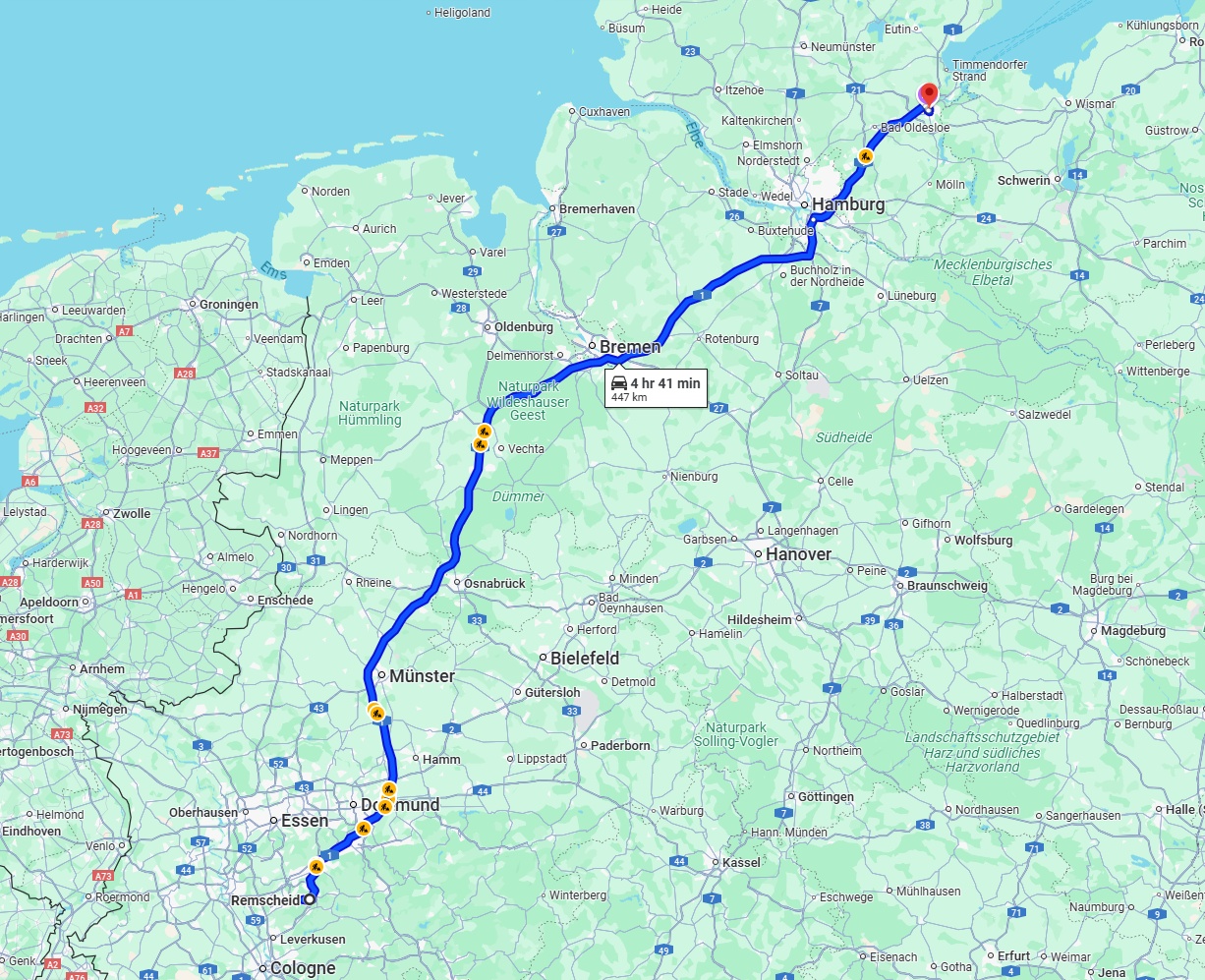 Anreise von Remscheid Zu Lübeck Über via A1