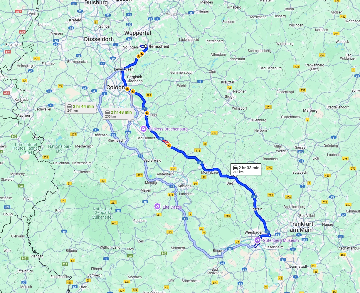 Anreise von Remscheid Zu Mainz Über via A3