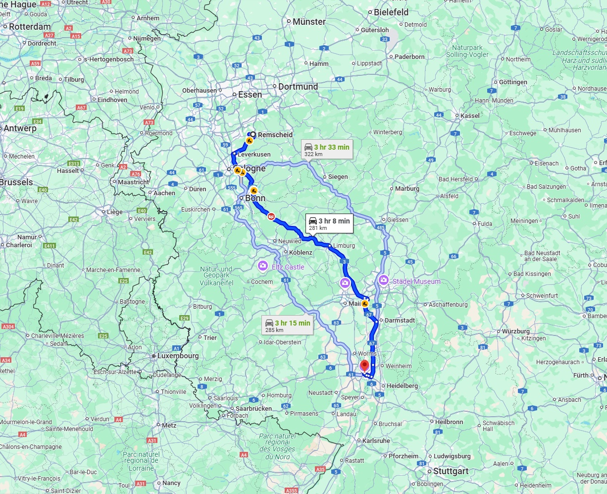 Anreise von Remscheid Zu Mannheim Über via A3
