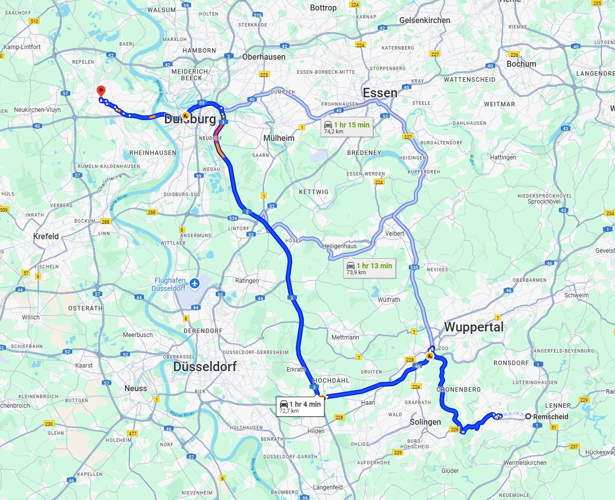 Anreise von Remscheid Zu Moers Über via A3