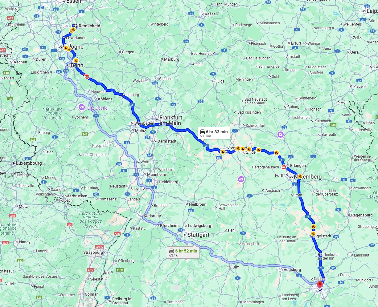Anreise von Remscheid Zu München Über via A3 and A9