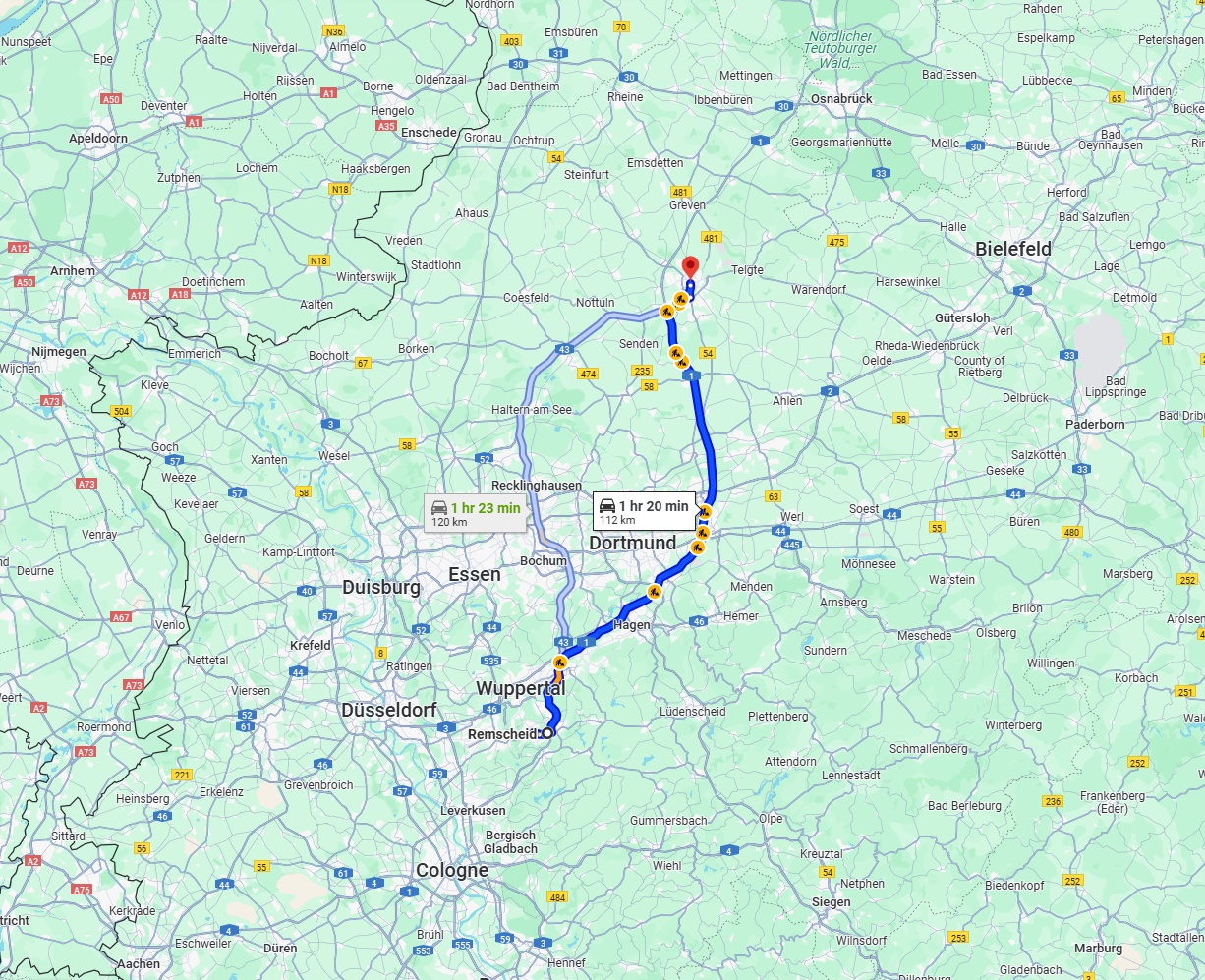 Anreise von Remscheid Zu Münster Über via A1