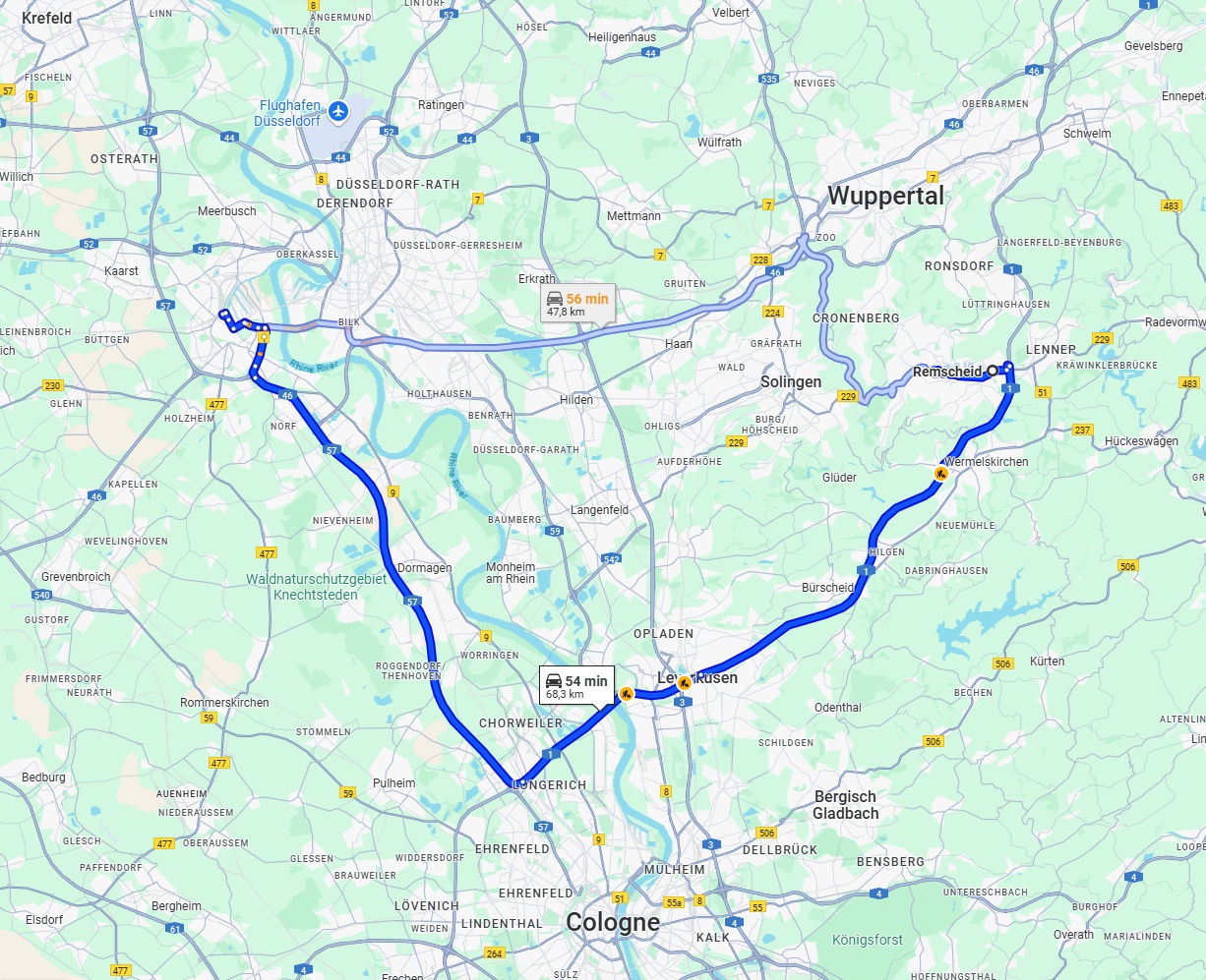 Anreise von Remscheid Zu Neuss Über via A1 and A57