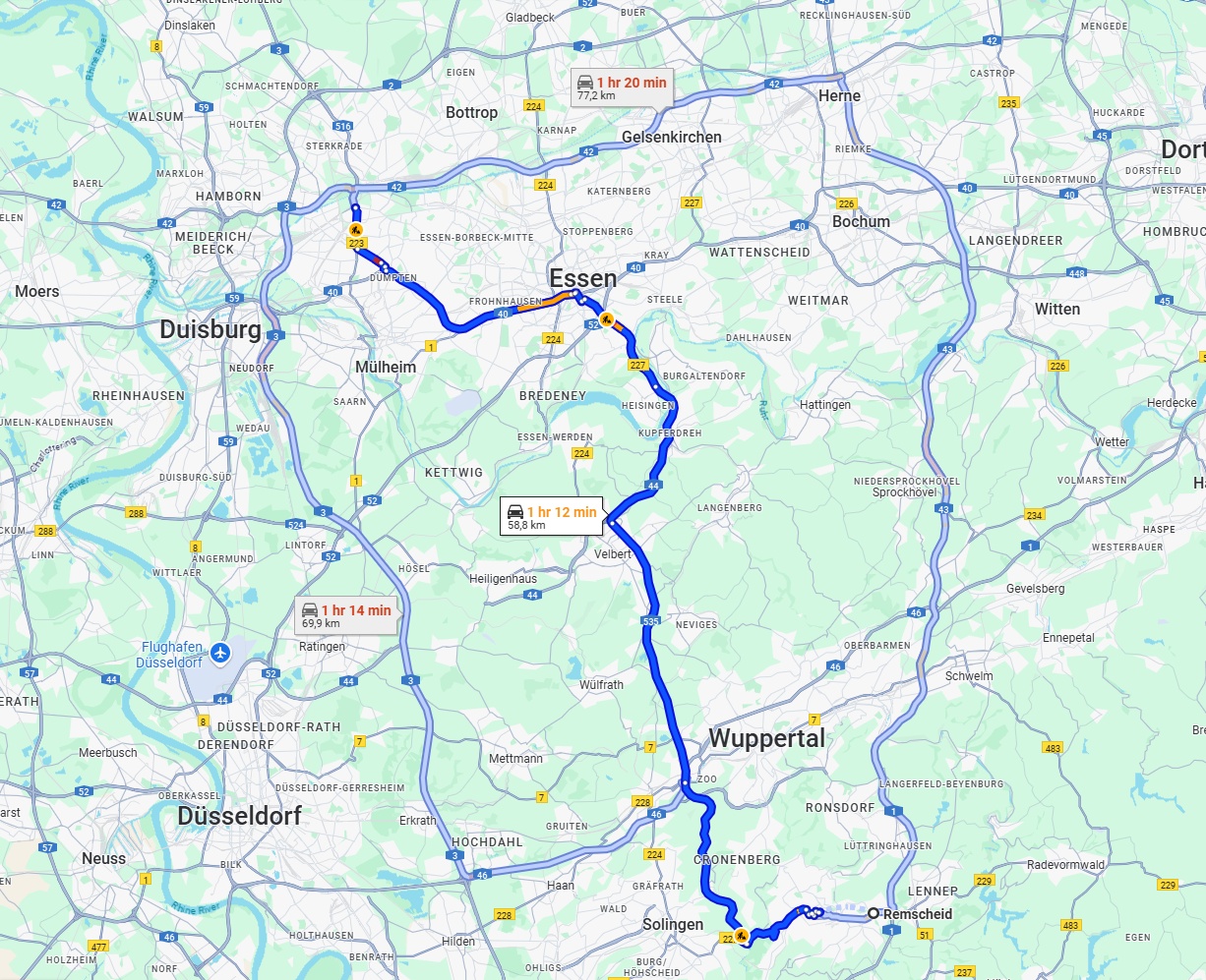 Anreise von Remscheid Zu Oberhausen Über via A535