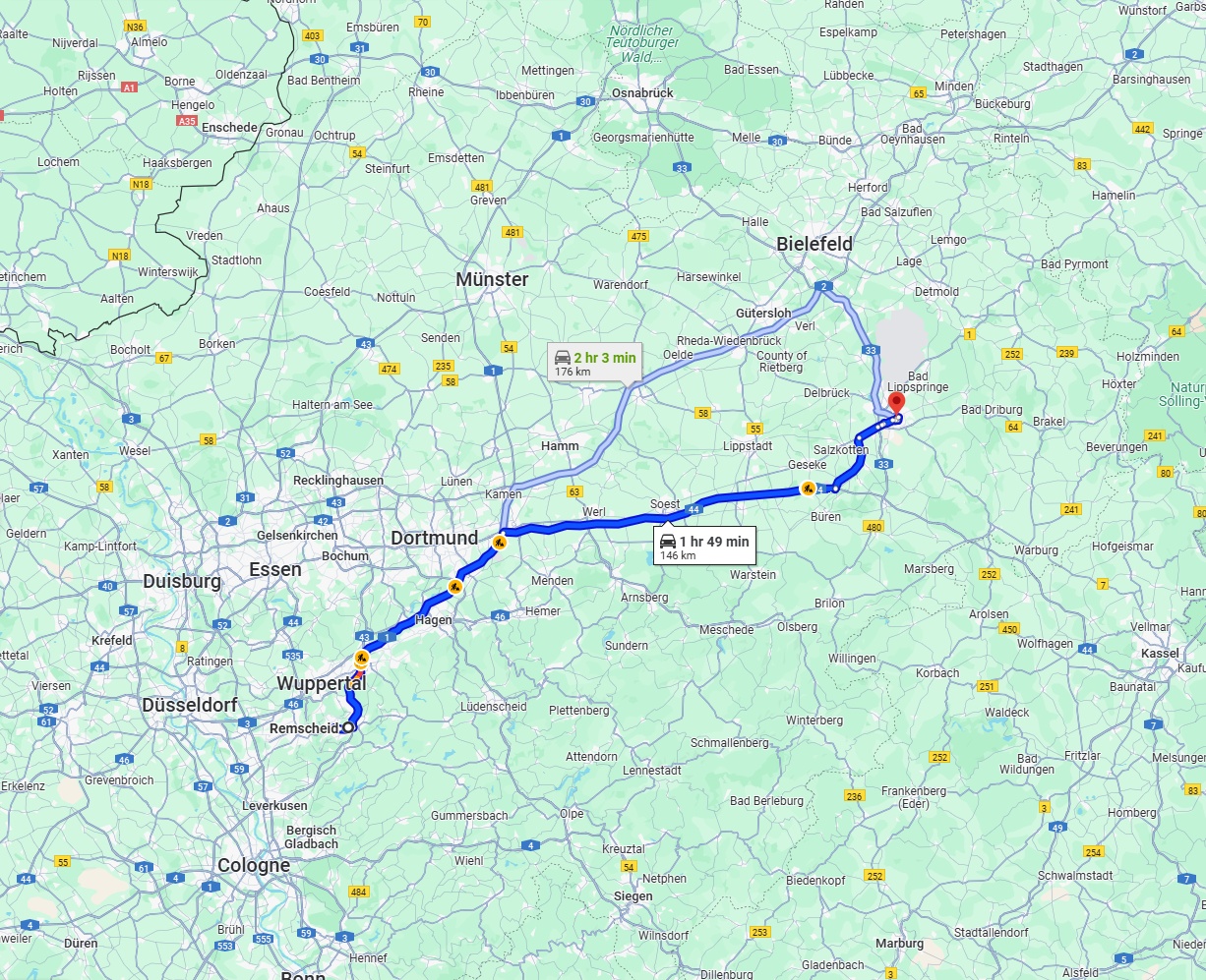 Anreise von Remscheid Zu Paderborn Über via A1 and A44