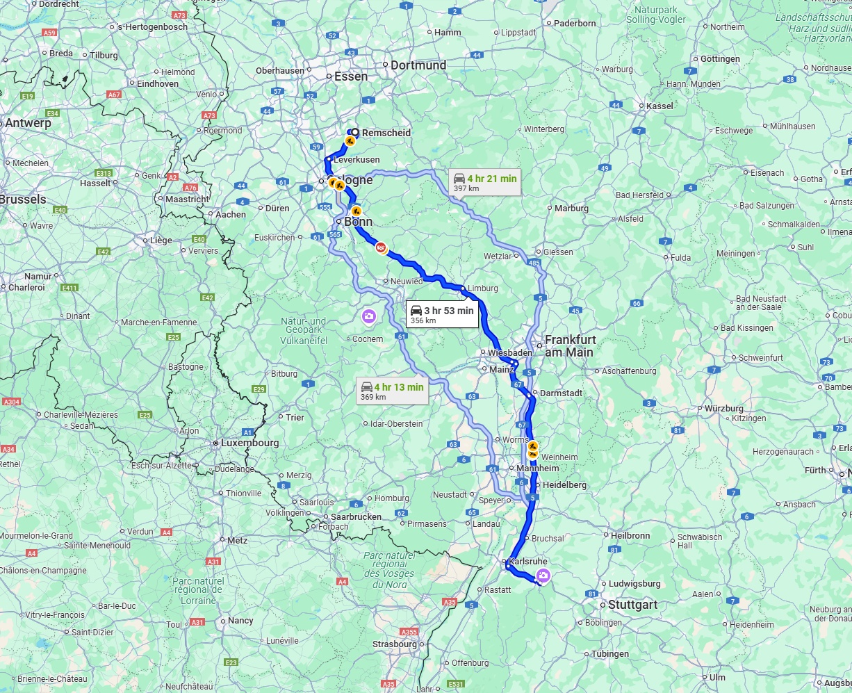 Anreise von Remscheid Zu Pforzheim Über via A3 and A5