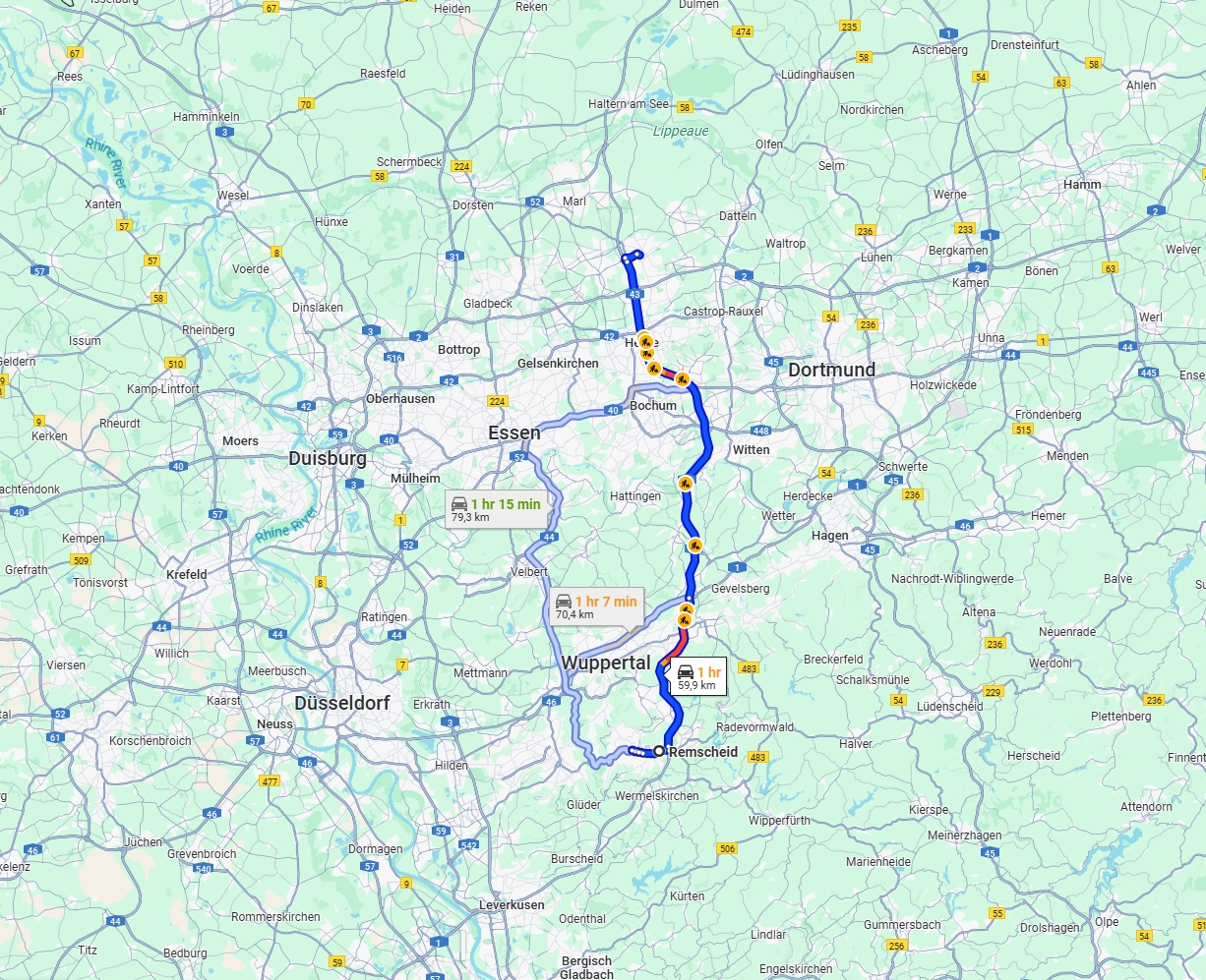 Anreise von Remscheid Zu Recklinghausen Über via A1 and A43