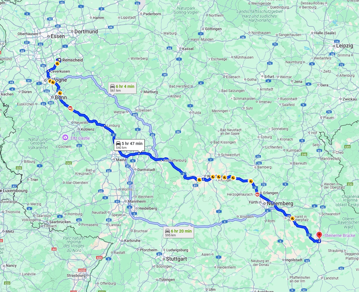Anreise von Remscheid Zu Regensburg Über via A3