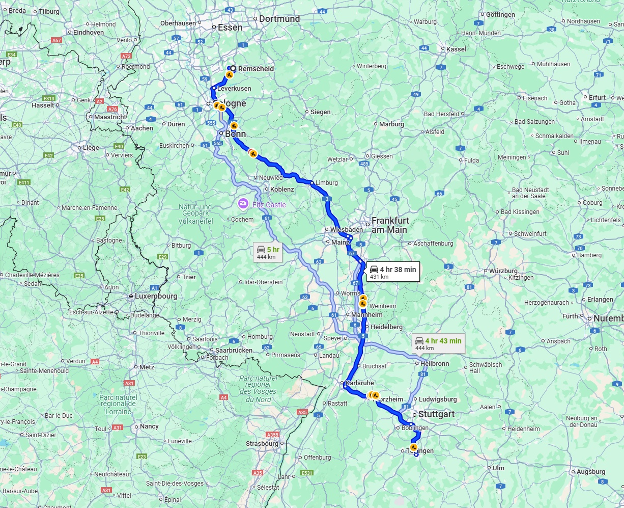 Anreise von Remscheid Zu Reutlingen Über via A3