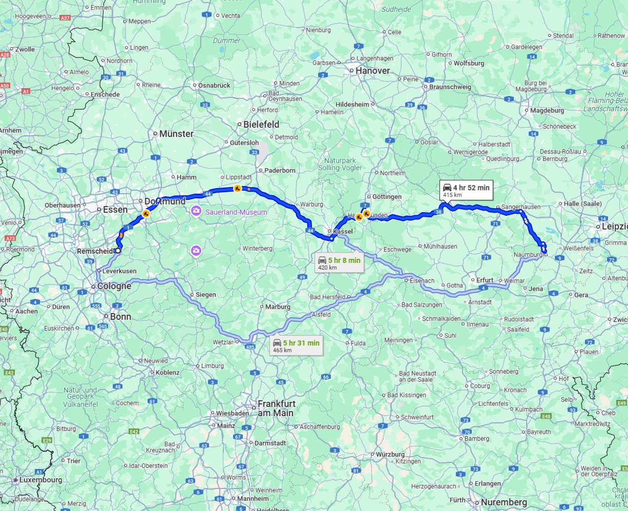 Anreise von Remscheid Zu Saale Über via A44 and A38