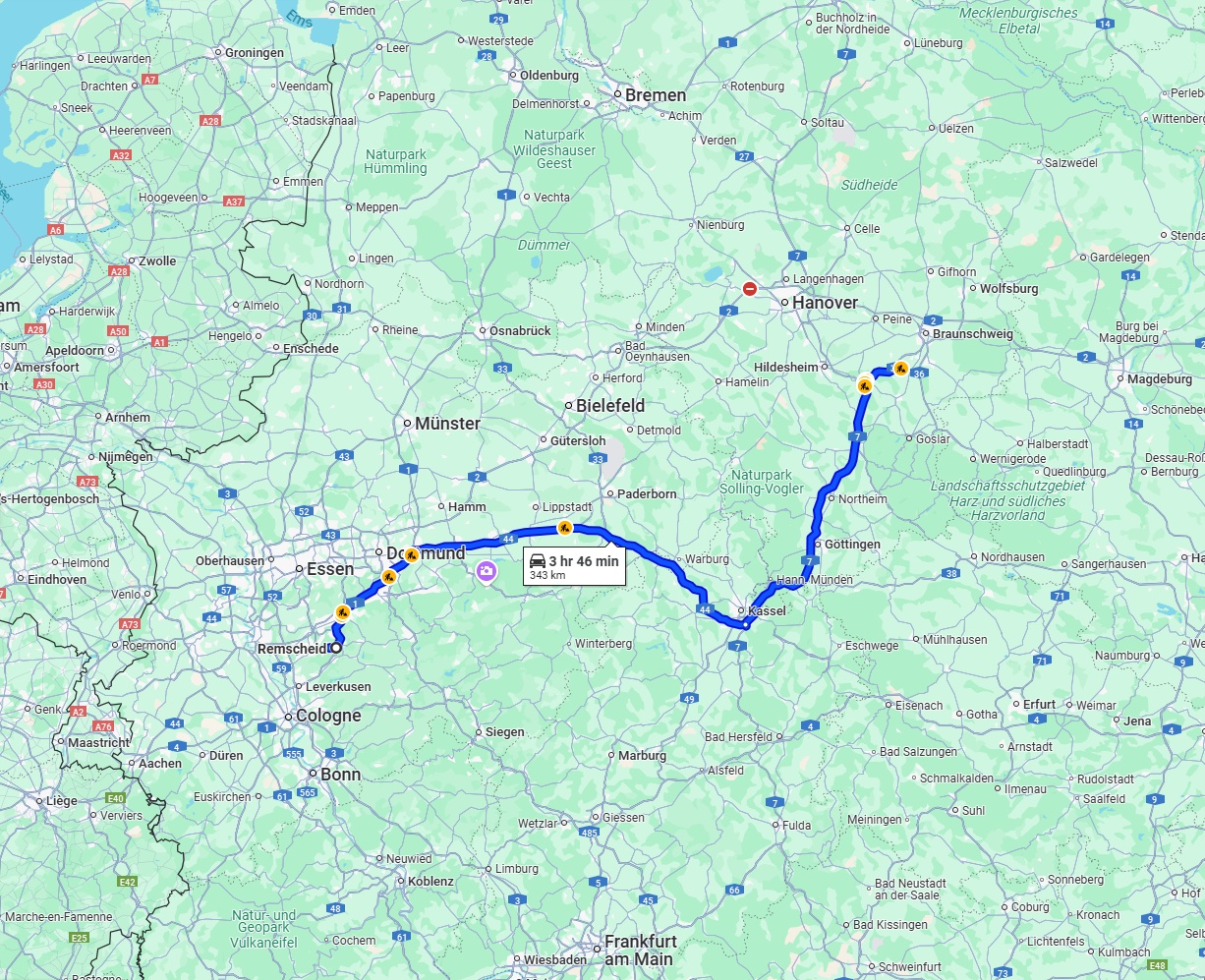 Anreise von Remscheid Zu Salzgitter Über via A44 and A7