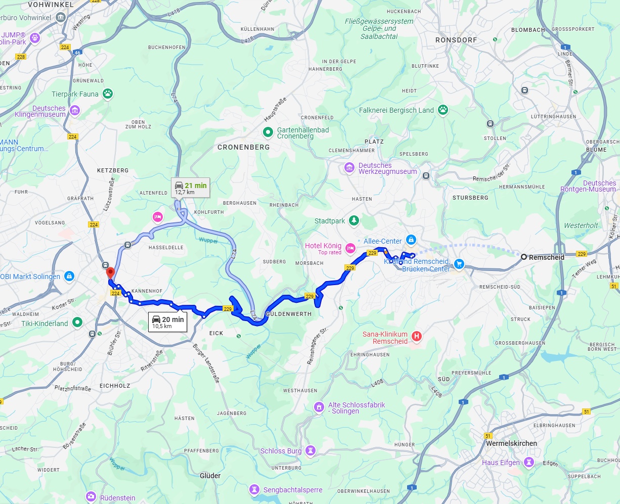 Anreise von Remscheid Zu Solingen Über via B229