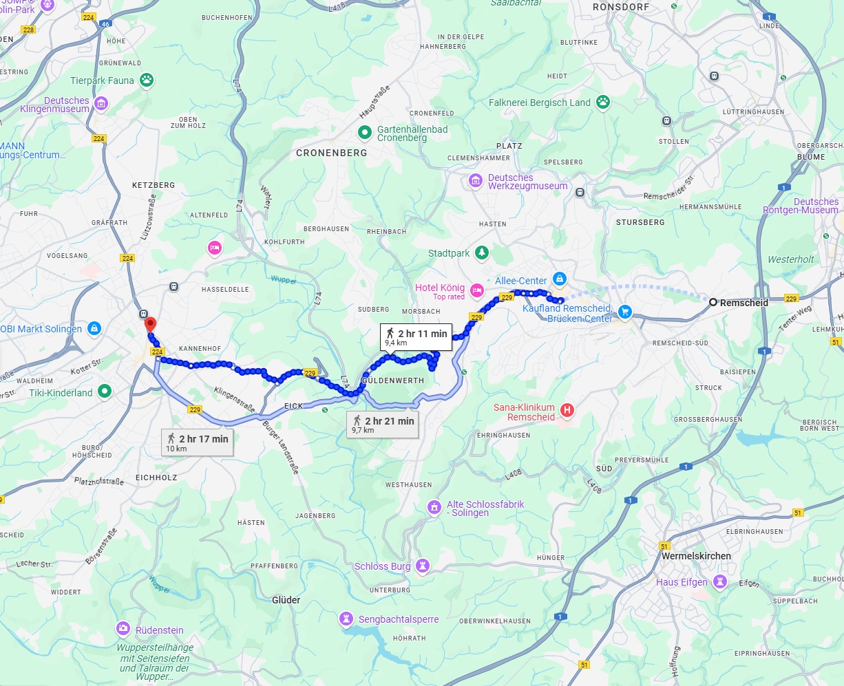 Anreise von Remscheid Zu Solingen Über 