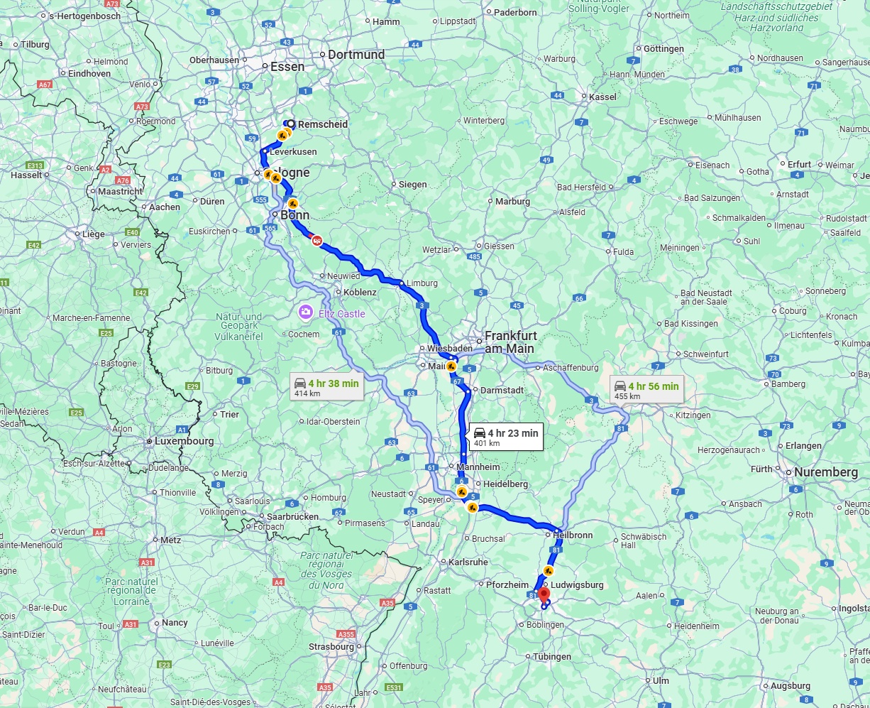 Anreise von Remscheid Zu Stuttgart Über via A3